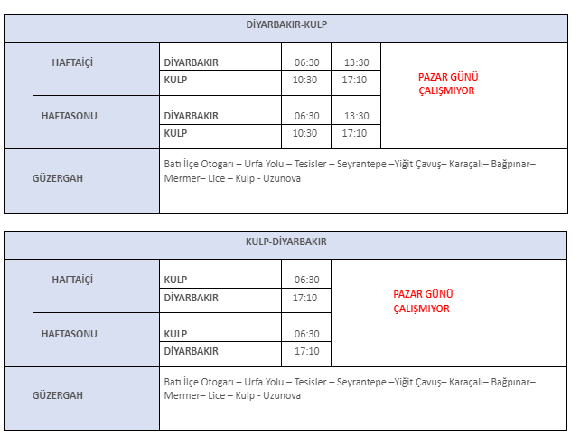 Diyarbakır Kulp Ilave Otobüs