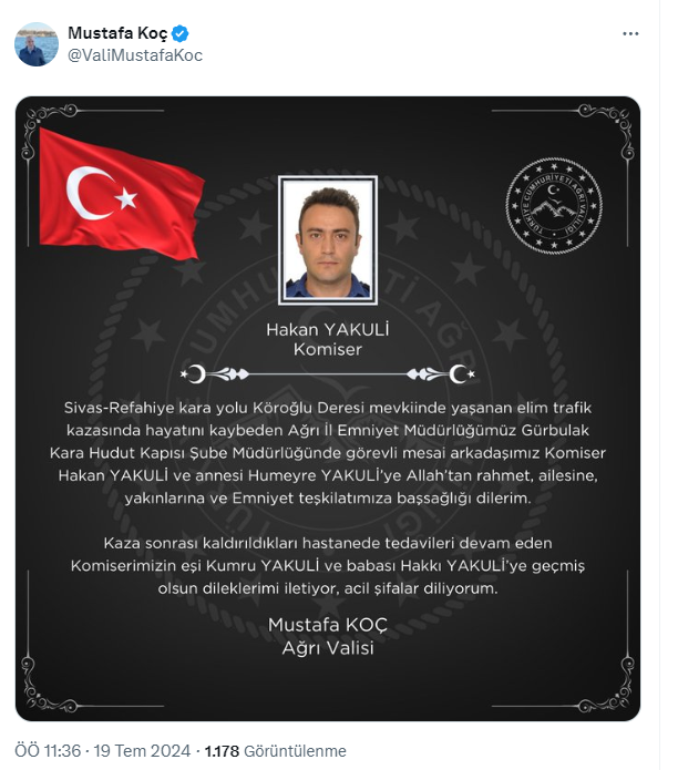 Vali Başsağlığı Mesajı