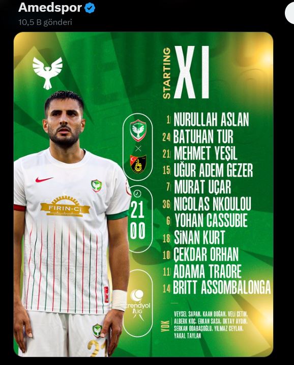 Amedspor’da Ilk 11 Netleşti! İşte Detaylar...