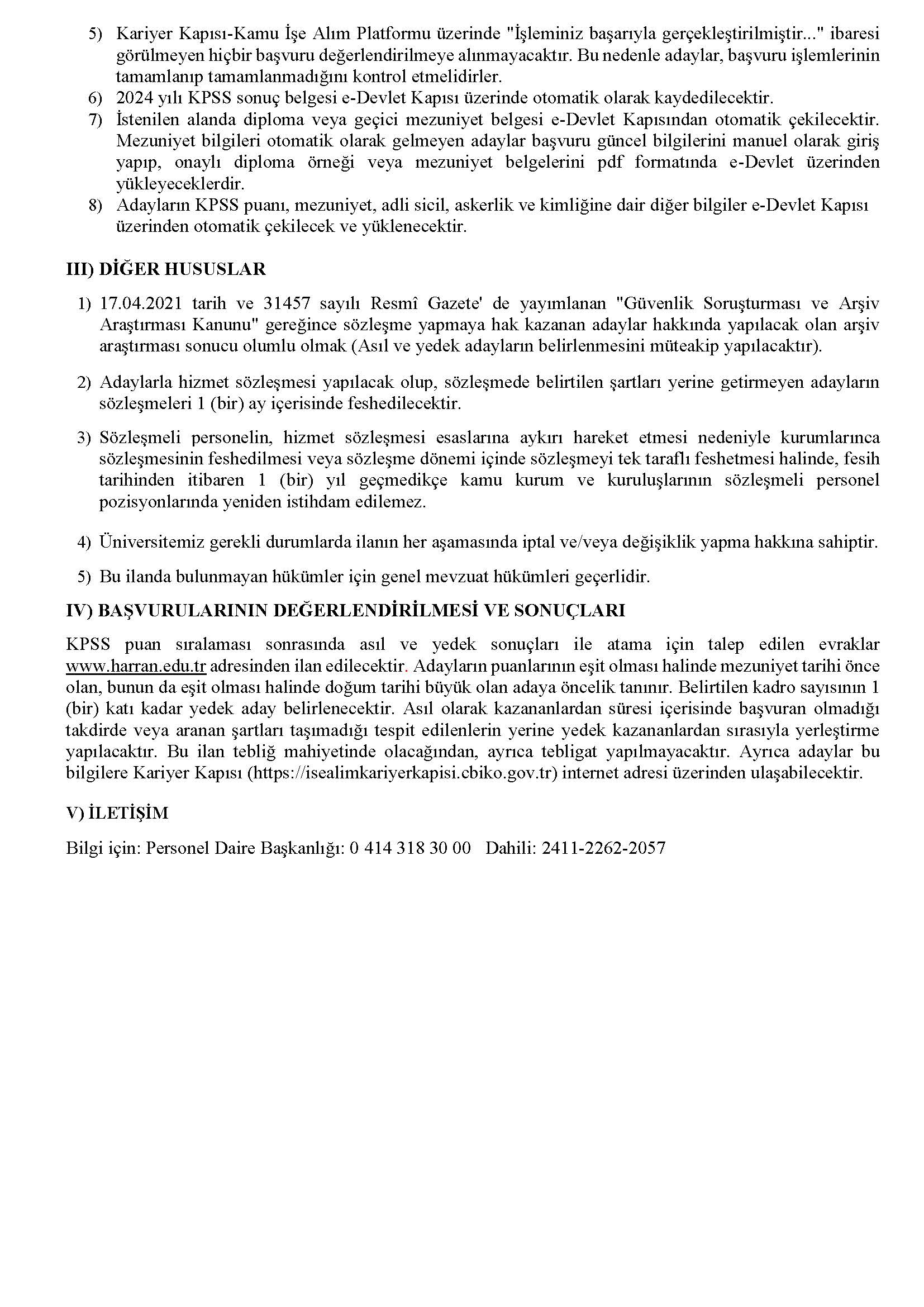 Harran Üniversitesi 4 B Sözleşmeli Personel Alımı İlanı 31.01.2025Qe123 Sayfa 3