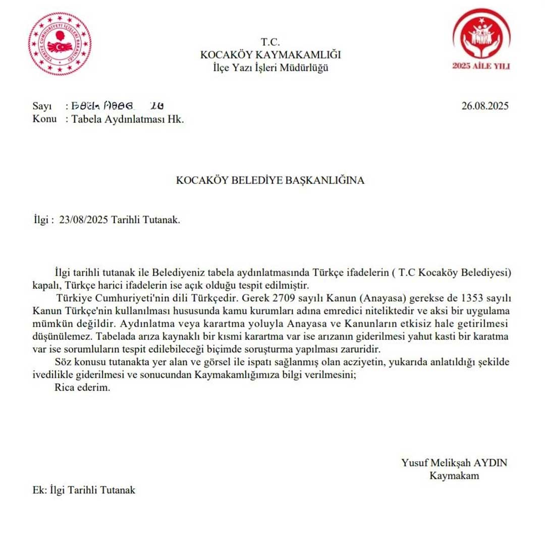 Diyarbakır’da Kaymakamlıktan Belediyeye Türkçe Tabela Uyarısı 2