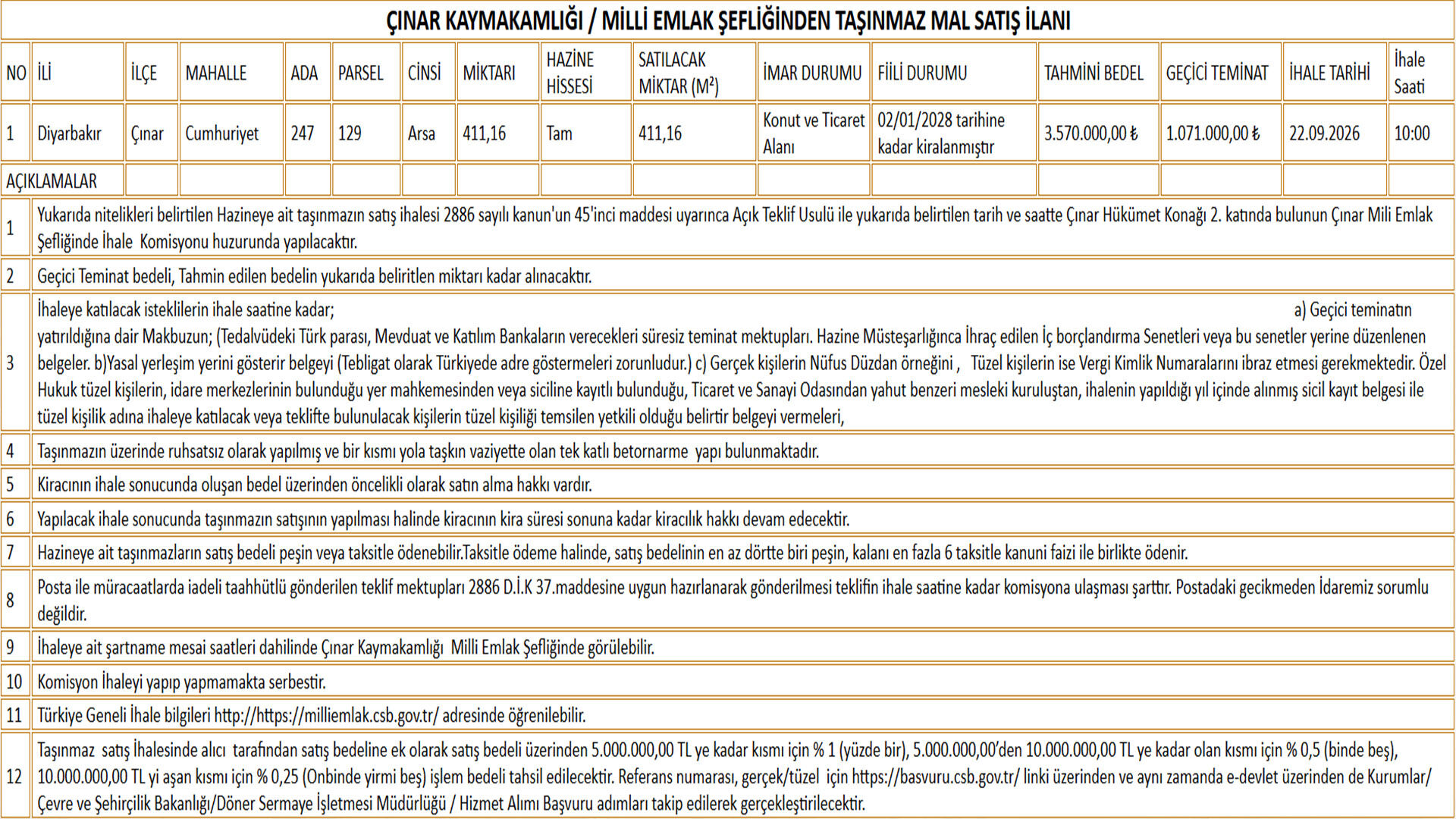 Diyarbakır’da Hazine Arazisi Satışa Çıkarıldı 1
