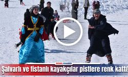 Karacadağ'da şalvarlı ve fistanlı kayakçılar pistlere çıkarma yaptı!