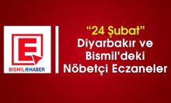 24 Şubat Diyarbakır ve Bismil'deki Nöbetçi Eczaneler