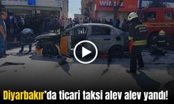 Diyarbakır’da seyir halindeki ticari taksi alev aldı