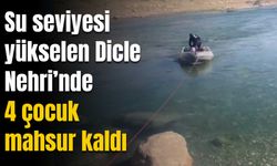 Su seviyesi yükselen Dicle Nehri’nde 4 çocuk mahsur kaldı