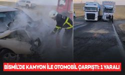 Bismil’de kamyon ile çarpışan otomobil alev aldı: 1 yaralı