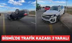 Bismil’de çarpışan 2 otomobilden biri devrildi: 3 yaralı