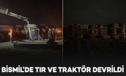 Bismil’de kafa kafaya gelen TIR ve traktör devrildi