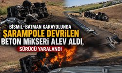 Bismil-Batman Karayolunda Korkutan Kaza: Beton Mikseri Yandı, Sürücü Kurtarıldı