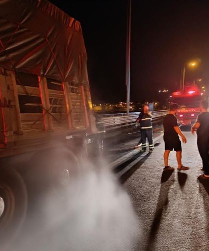 Birecik’te Seyir Halindeki Soya Yüklü Tırda Yangın Çıktı