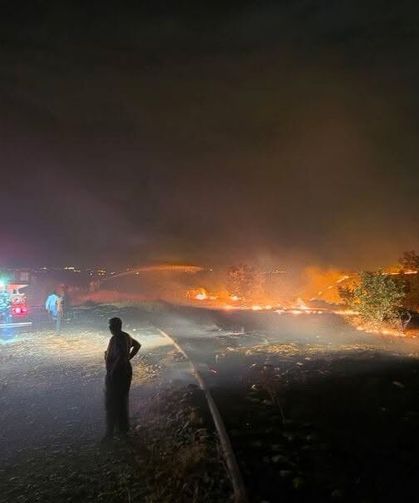 Orman yangınına müdahale için köylüler traktörlerle koştu
