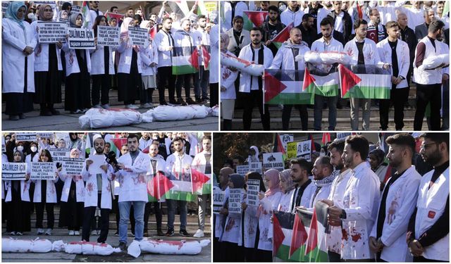 Dicle Üniversitesi Tıp Fakültesi öğrencilerinden kanlı kefenli protesto