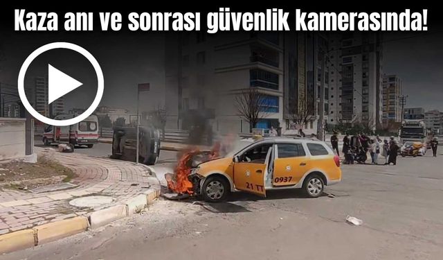 Diyarbakır’da çarpışan 2 araçtan bir yandı, diğeri devrildi