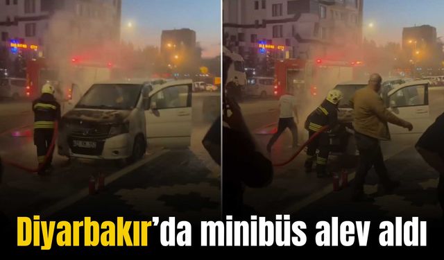 Diyarbakır’da minibüs alev aldı