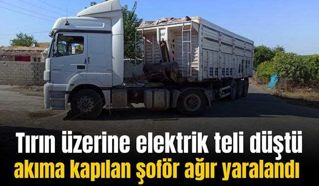 Üzerine elektrik teli düşen tırın sürücüsü ağır yaralandı