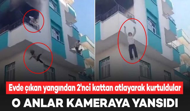 Evde çıkan yangından 2'nci kattan atlayarak kurtuldular