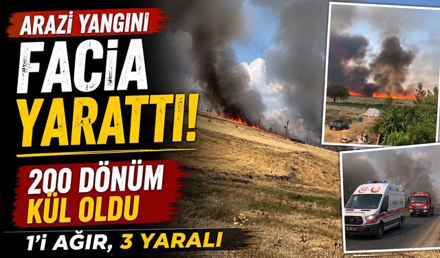 Arazi Yangını Facia Yarattı: 200 Dönüm Kül Oldu, 1'i Ağır, 3 Yaralı