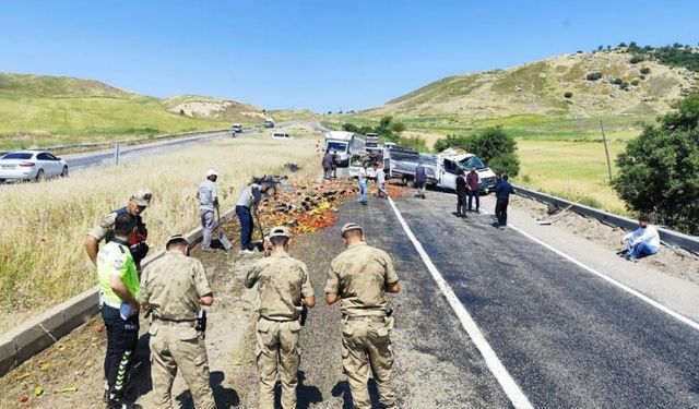 Diyarbakır'da Kamyonetin Tekeri Patladı: Meyve ve Sebzeler Yola Saçıldı
