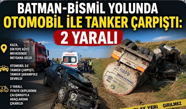 Batman-Bismil Yolunda Otomobil ile Tanker Çarpıştı: 2 Yaralı