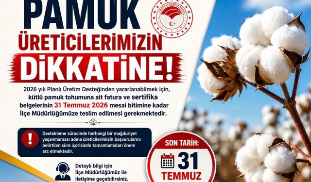 Pamuk Üreticilerine Kritik Uyarı: Destek Başvurularında Son Tarih 31 Temmuz