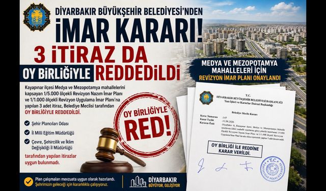 Diyarbakır Büyükşehir Belediyesi'nden İmar Kararı: Medya ve Mezopotamya Mahallelerine Yapılan İtirazlar Reddedildi