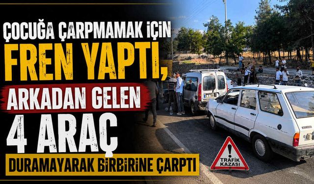 Çocuğa Çarpmamak İçin Fren Yaptı, Arkadan Gelen 4 Araç Duramayarak Birbirine Çarptı