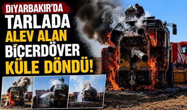 Diyarbakır'da Tarlada Alev Alan Biçerdöver Küle Döndü