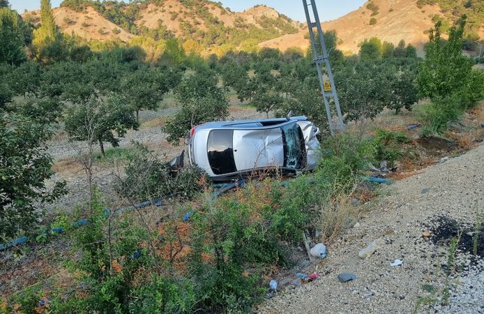 Kontrolden çıkan otomobil meyve bahçesine devrildi: 4 yaralı