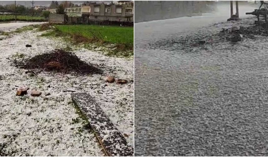 Diyarbakır’ın ilçesinde dolu yağışı beyaza bürüdü