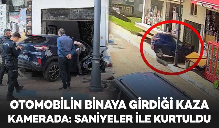 Otomobil binaya girdi, kazadan saniyeler ile kurtuldu: O anlar kamerada