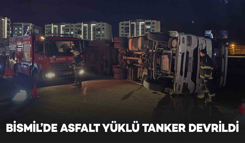 Bismil’de asfalt yüklü tanker devrildi, sürücü yaralandı