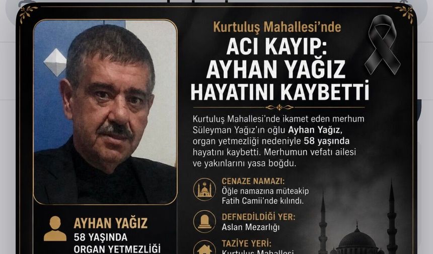Kurtuluş Mahallesi’nde Acı Kayıp: Ayhan Yağız Hayatını Kaybetti
