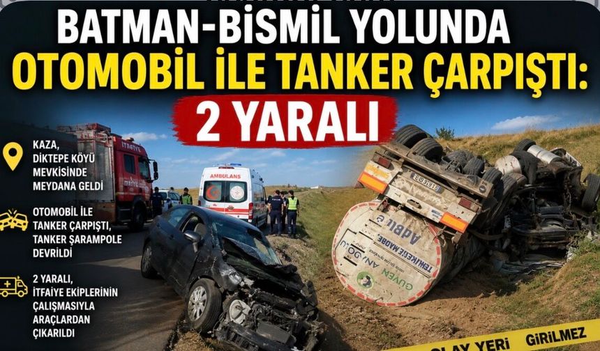 Batman-Bismil Yolunda Otomobil ile Tanker Çarpıştı: 2 Yaralı