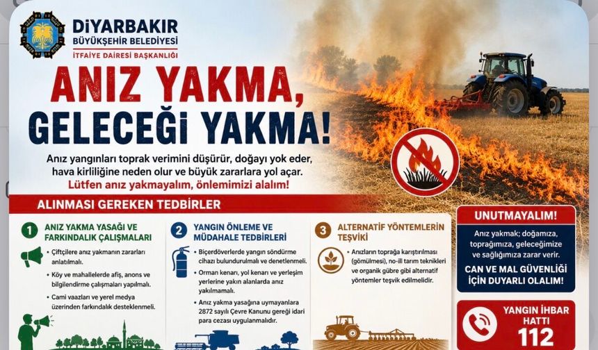 Diyarbakır Büyükşehir Belediyesi’nden Anız Yangınlarına Karşı Acil Uyarı