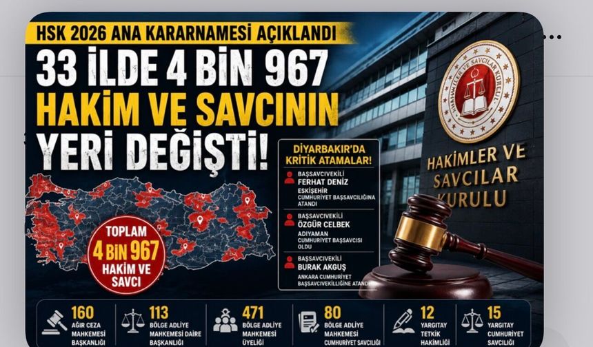 4 Bin 967 Hakim ve Savcının Yeri Değişti: Diyarbakır’dan Kritik Atamalar