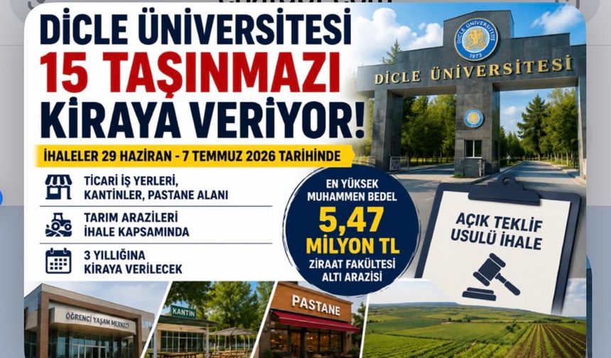 Dicle Üniversitesi 15 Taşınmazı Kiraya Verecek