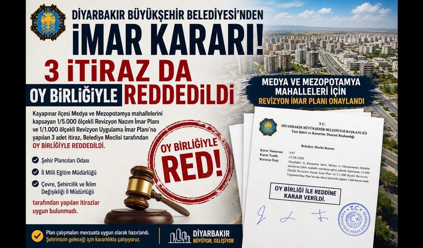 Diyarbakır Büyükşehir Belediyesi'nden İmar Kararı: Medya ve Mezopotamya Mahallelerine Yapılan İtirazlar Reddedildi