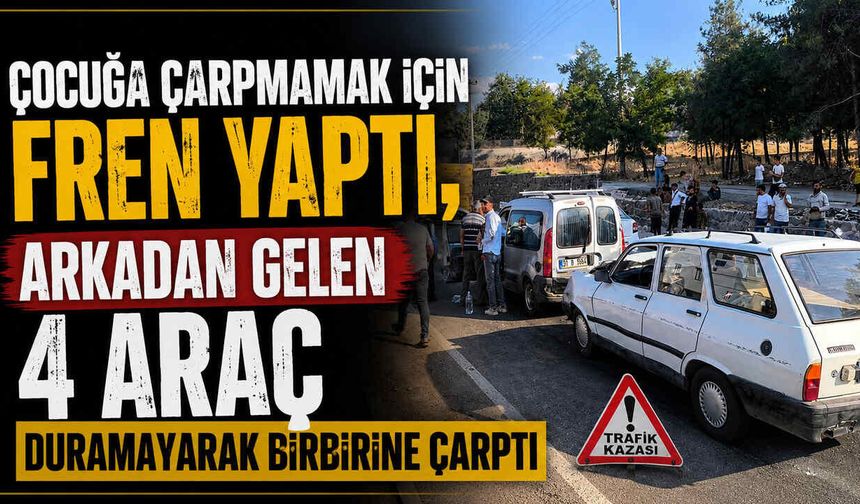 Çocuğa Çarpmamak İçin Fren Yaptı, Arkadan Gelen 4 Araç Duramayarak Birbirine Çarptı