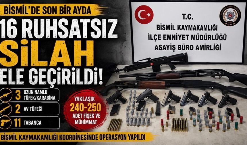 Bismil’de Son Bir Ayda 16 Ruhsatsız Silah Ele Geçirildi