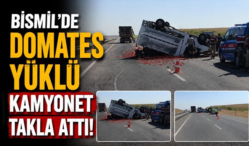 Bismil'de Domates Yüklü Kamyonet Takla Attı