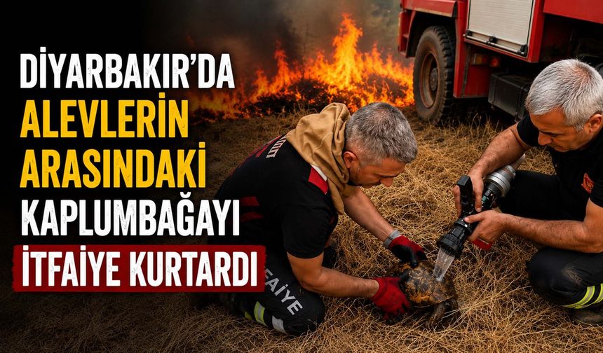 Diyarbakır’da Alevlerin Arasındaki Kaplumbağayı İtfaiye Kurtardı