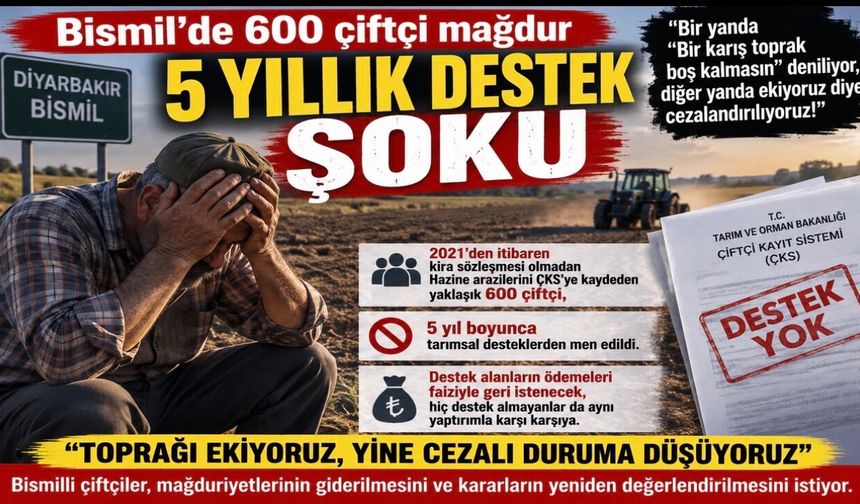 Bismil’de çiftçilerin destek mağduriyeti: Yaklaşık 600 üretici çözüm bekliyor