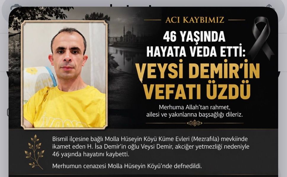 Molla Hüseyin Köyü Yasta: Veysi Demir Hayatını Kaybetti
