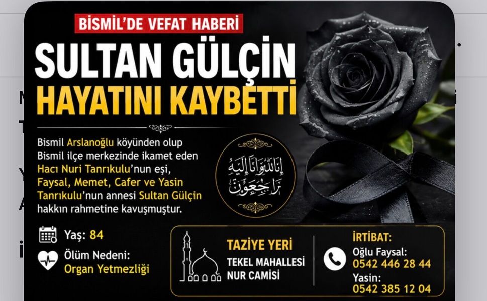 84 Yaşındaki Sultan Gülçin Organ Yetmezliği Nedeniyle Hayatını Kaybetti